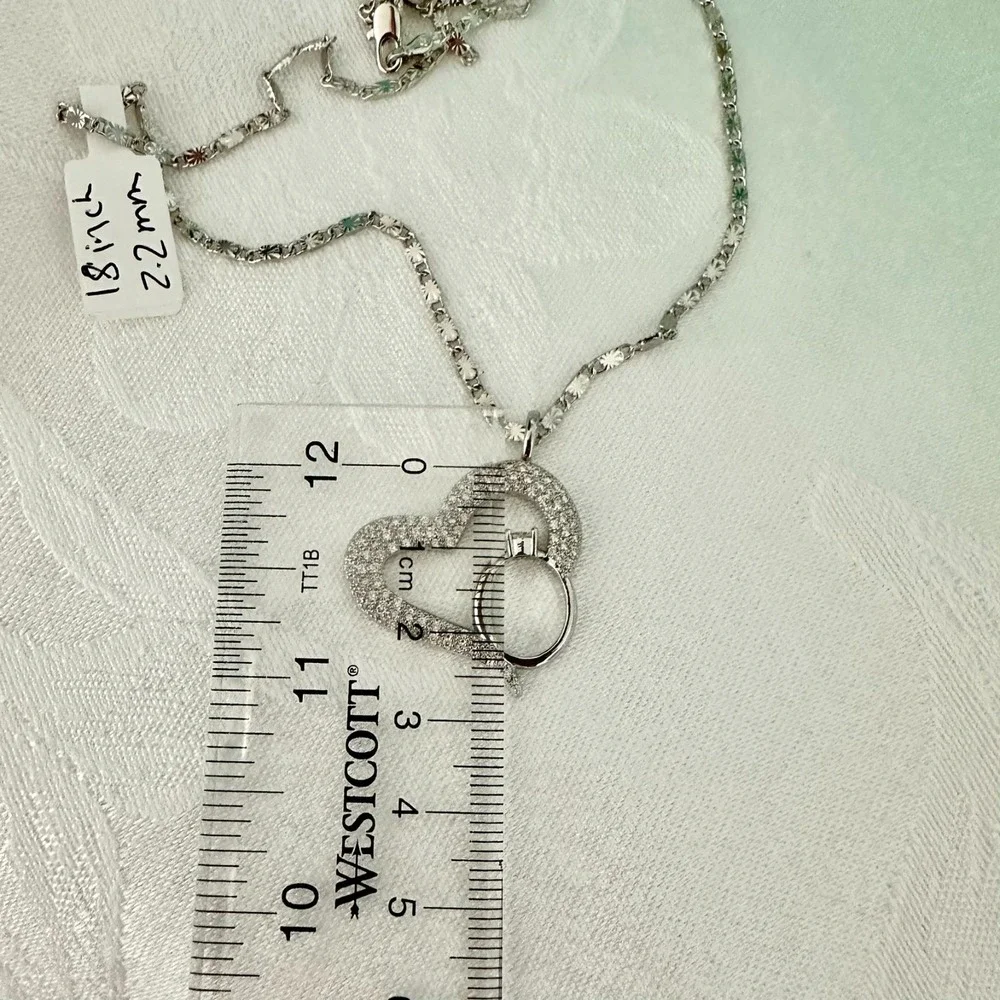 18K Silver Gold Plated‎ Womens Heart-Ring Necklace Chain Pendant Oro Laminado